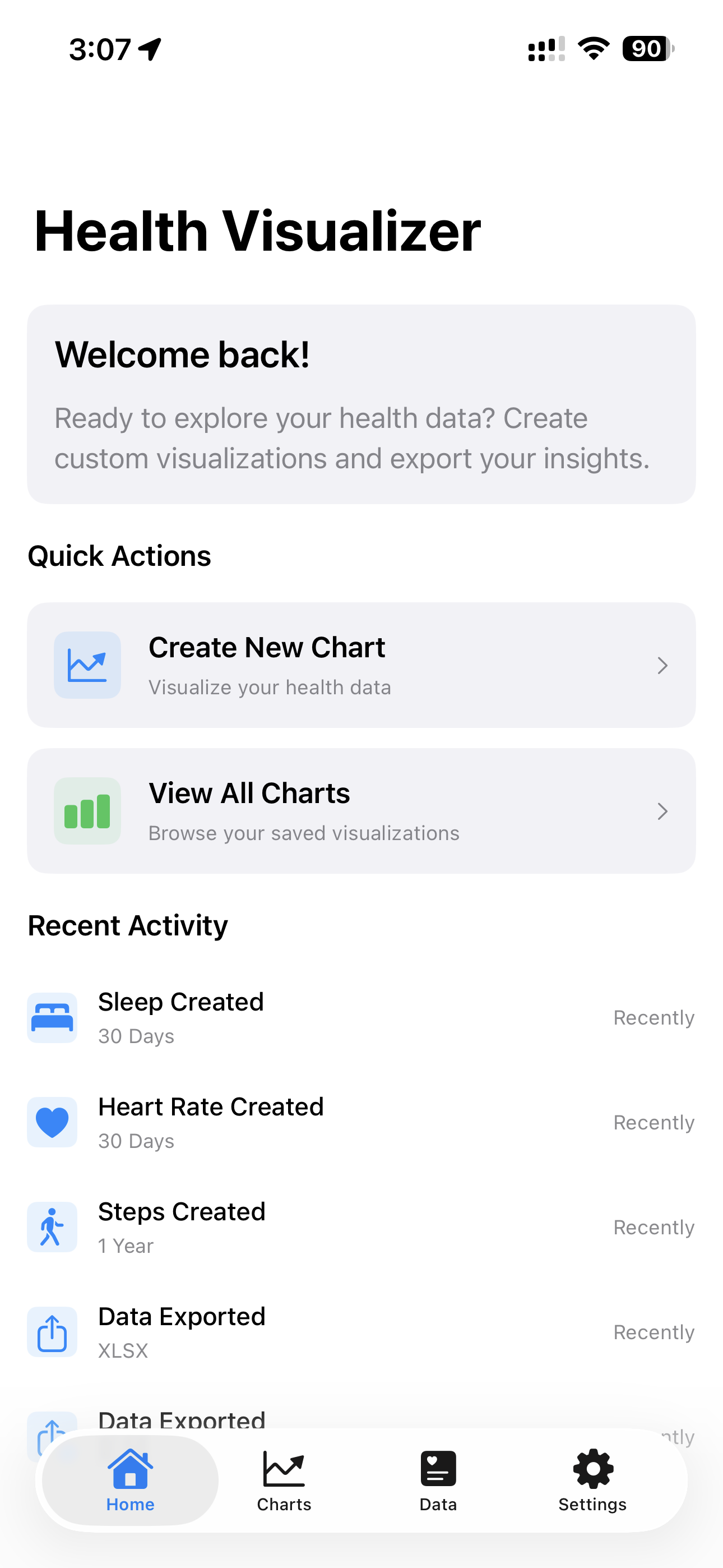 Health Visualizer App Home