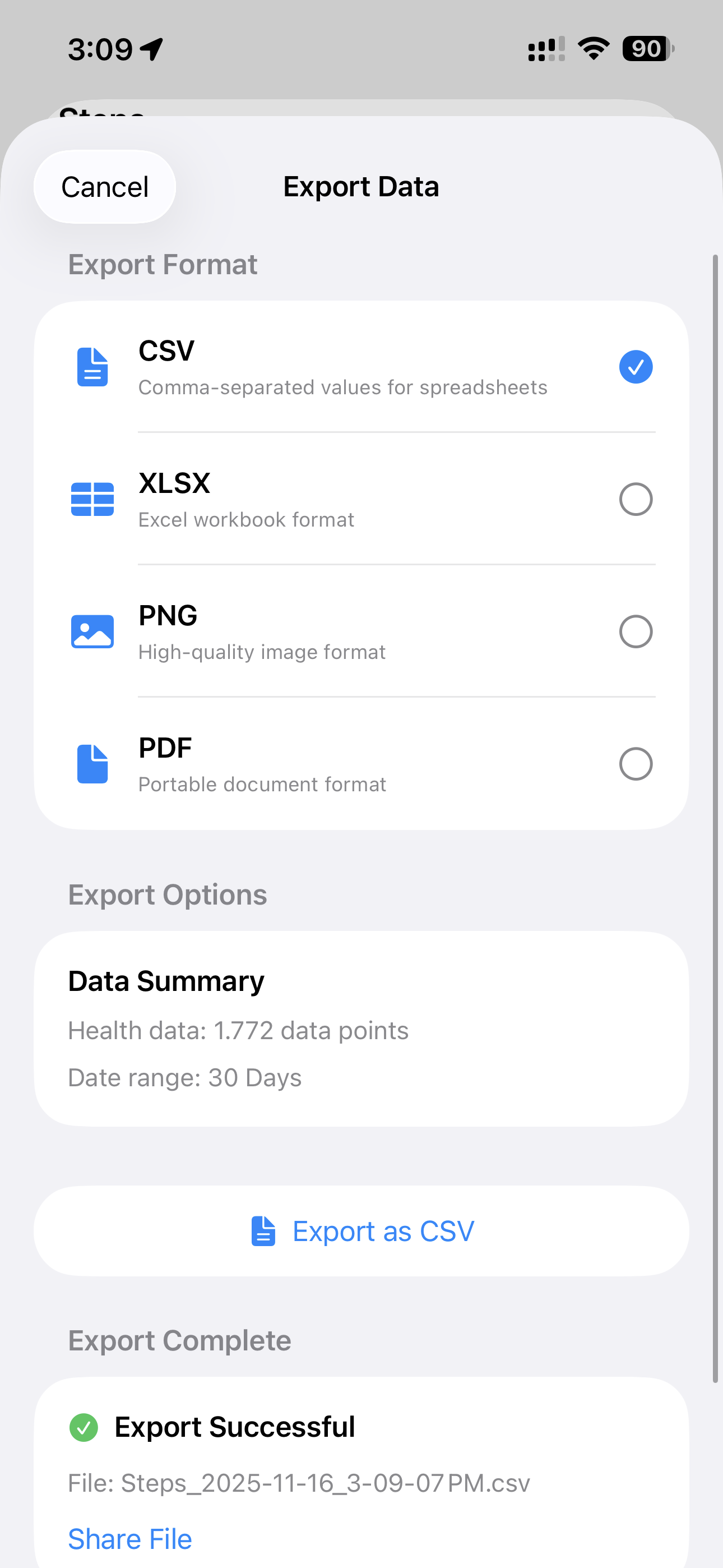 Health Visualizer Export Options